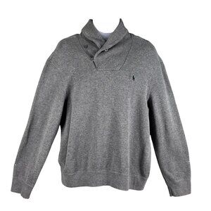 Polo Ralph Lauren Mens XL Jersey Shawl Collar Gray Pullover Sweater Quiet Luxury